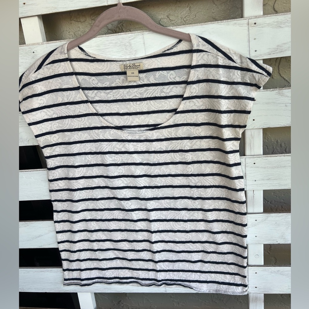 Lucky Brand Striped Lace T-Shirt Size XS  Knit Top